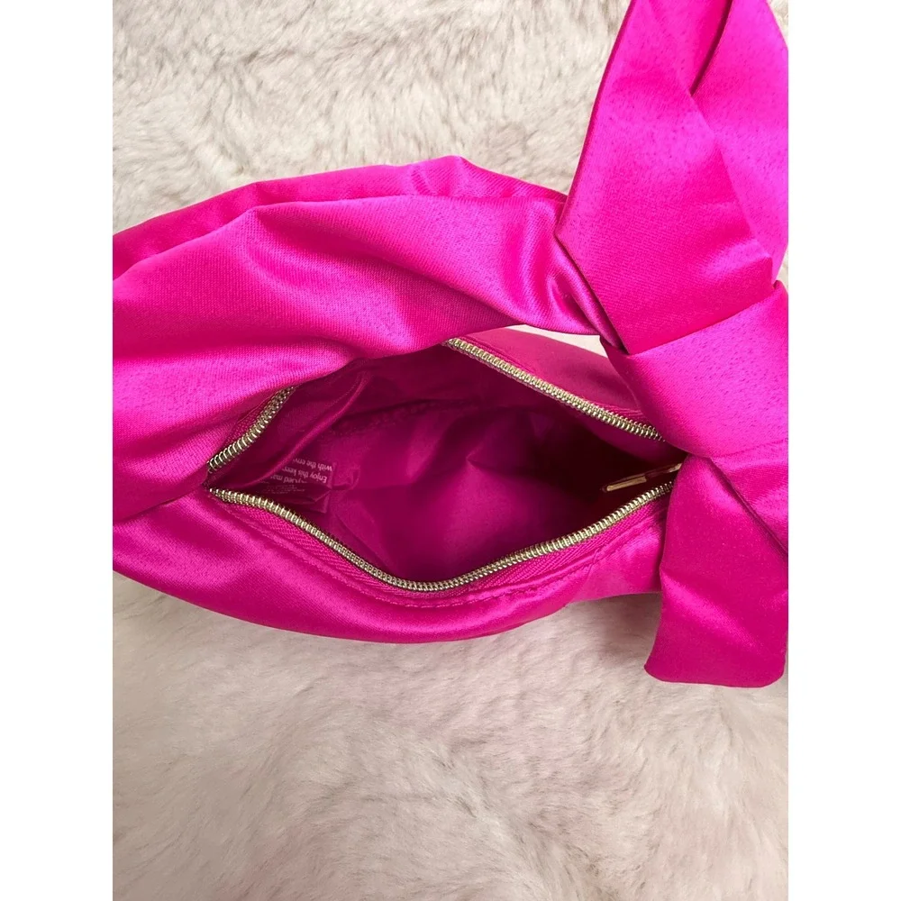 Estee‎ Lauder Breast Cancer Awareness Pink Satin Bow Cosmetic Bag Hot Pink New